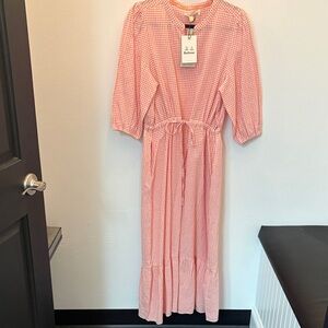 Barbour Pink Gingham Maxi Dress with Drawstring Waist
